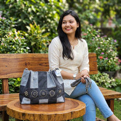 IVY-Patchwork Denim Shoulder Bag With Detachable Strap SI-18