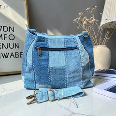 IVY-Patchwork Denim Shoulder Bag With Detachable Strap SI-12
