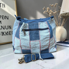 IVY-Patchwork Denim Shoulder Bag With Detachable Strap SI-18