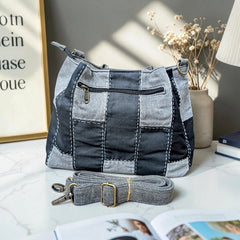 IVY-Patchwork Denim Shoulder Bag With Detachable Strap SI-2