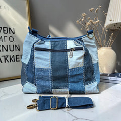 IVY-Patchwork Denim Shoulder Bag With Detachable Strap SI-22