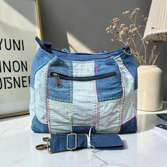 IVY-Patchwork Denim Shoulder Bag With Detachable Strap SI-36
