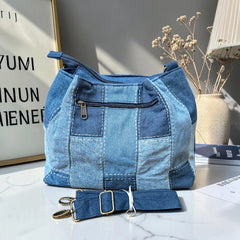 IVY-Patchwork Denim Shoulder Bag With Detachable Strap SI-45