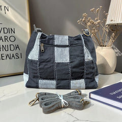 IVY-Patchwork Denim Shoulder Bag With Detachable Strap SI-51