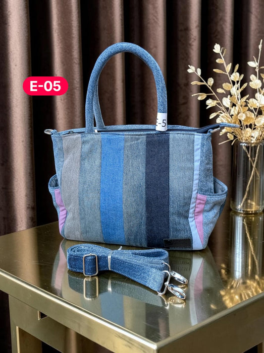 Irha-Patchwork Denim Tote Bag-E05