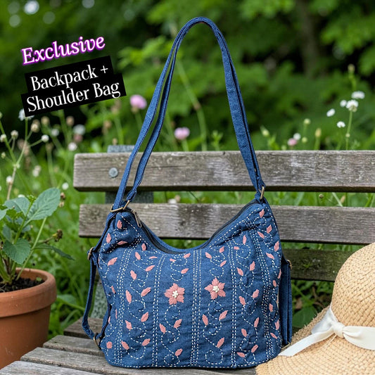 Hannah- Hand-stitch Casual Everyday Shoulder+Backpack Bag HR 15