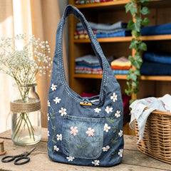 Embroidered Denim Boho Shoulder Bag