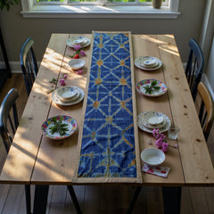 Handmade Batic Table Runner – Denim Backside & Borderline Finish