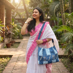 IVY-Patchwork Denim Shoulder Bag With Detachable Strap SI-16