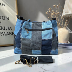 IVY-Patchwork Denim Shoulder Bag With Detachable Strap SI-7
