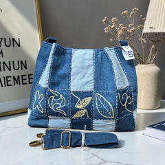 IVY-Patchwork Denim Shoulder Bag With Detachable Strap SI-10