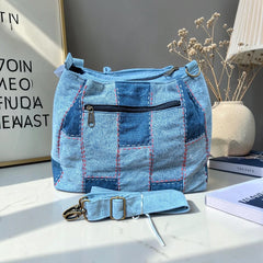 IVY-Patchwork Denim Shoulder Bag With Detachable Strap SI-15