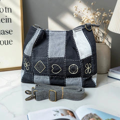 IVY-Patchwork Denim Shoulder Bag With Detachable Strap SI-1