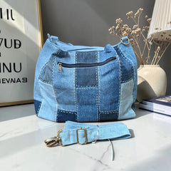 IVY-Patchwork Denim Shoulder Bag With Detachable Strap SI-20