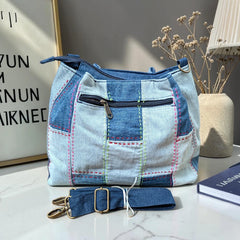 IVY-Patchwork Denim Shoulder Bag With Detachable Strap SI-35