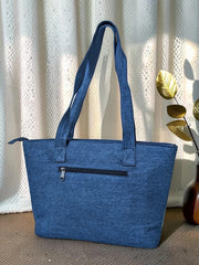 Bow-Ladies Shoulder Patchwork Denim Tote Bag-B08