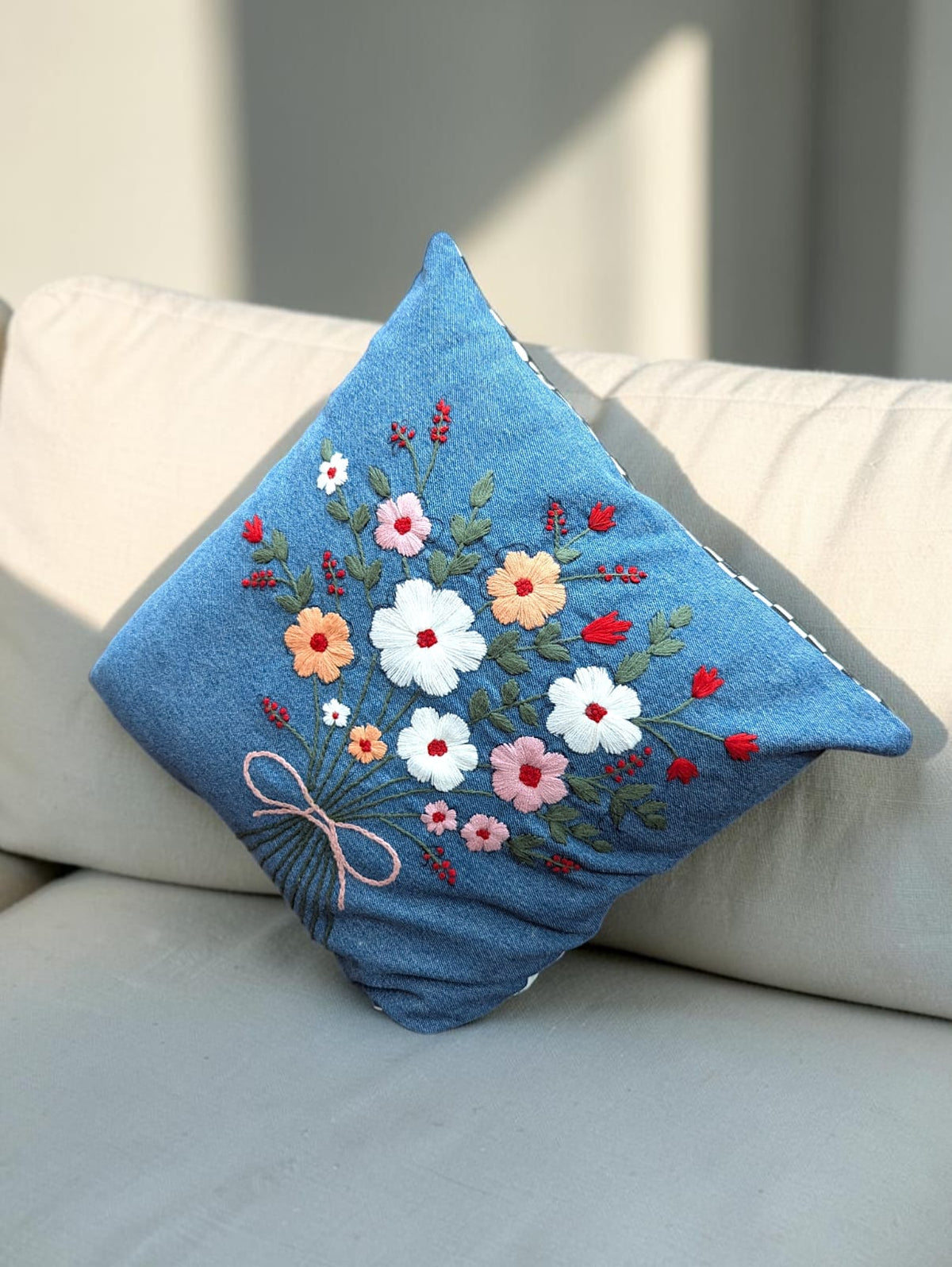 Hand-Stitched No Two Alike Jeans Cushion Cover_ CC-21