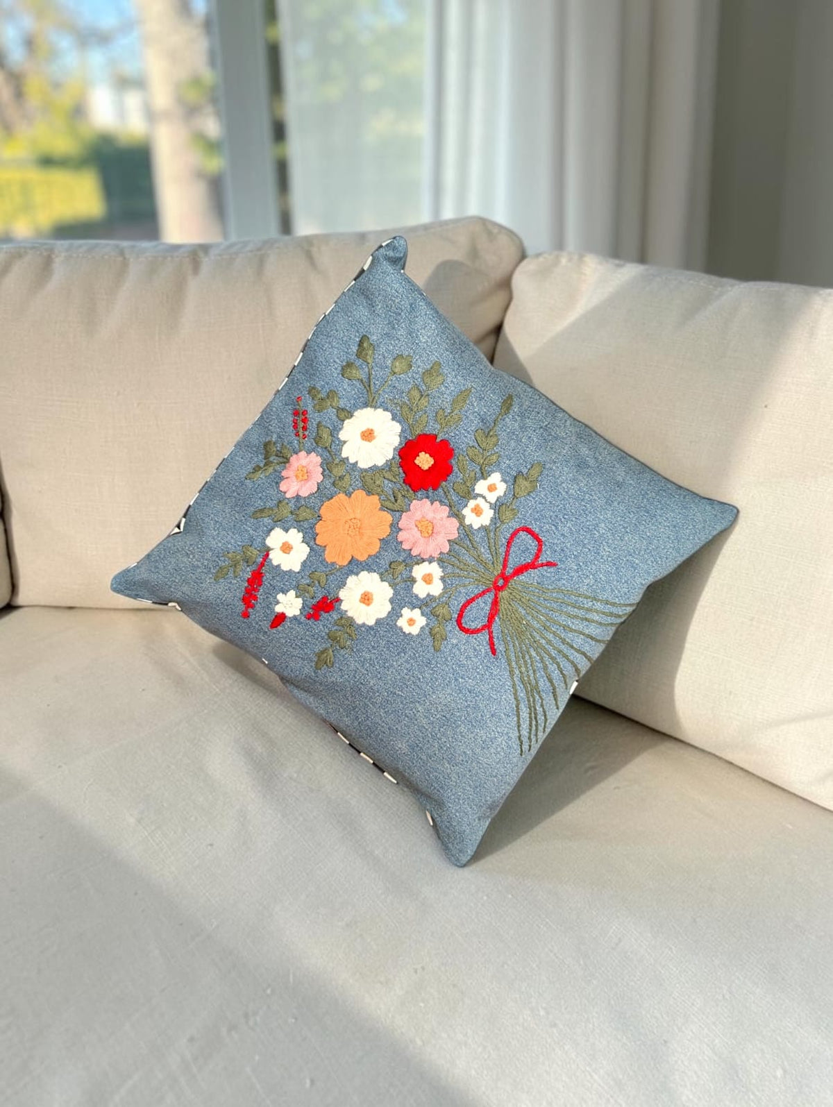 Hand-Stitched No Two Alike Jeans Cushion Cover_ CC-33