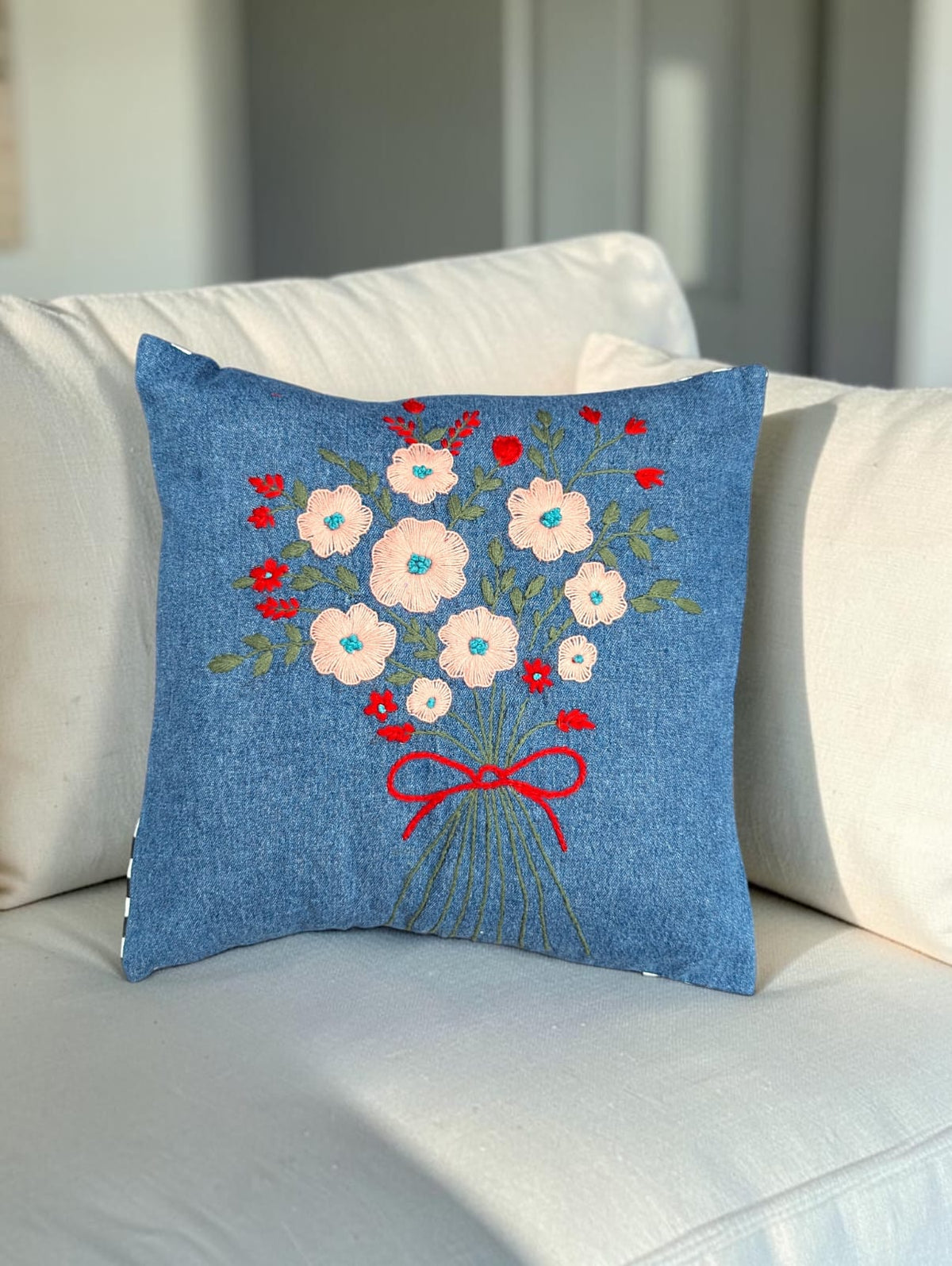 Hand-Stitched No Two Alike Jeans Cushion Cover_ CC-35