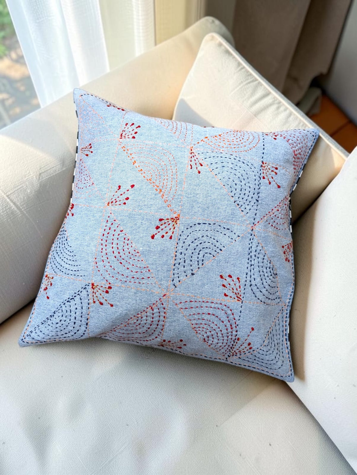 Hand-Stitched No Two Alike Jeans Cushion Cover_ CC-1