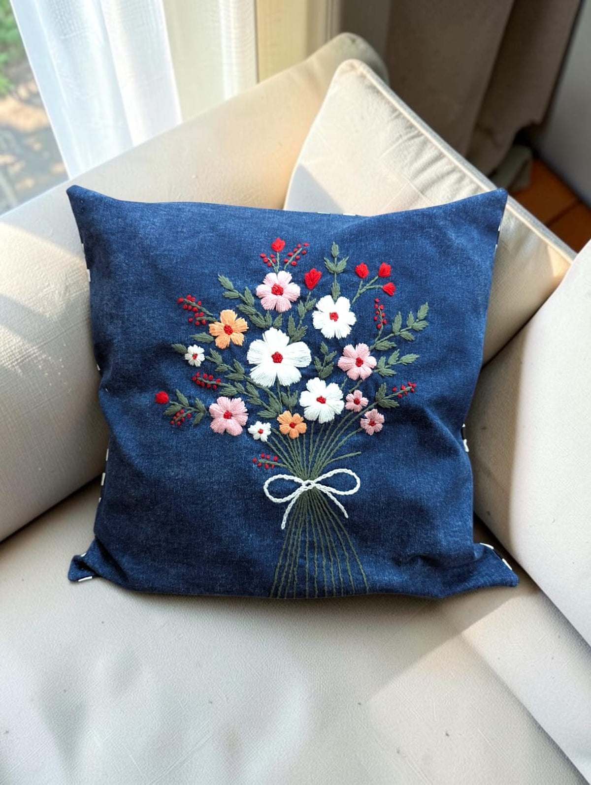 Hand-Stitched No Two Alike Jeans Cushion Cover_ CC-4