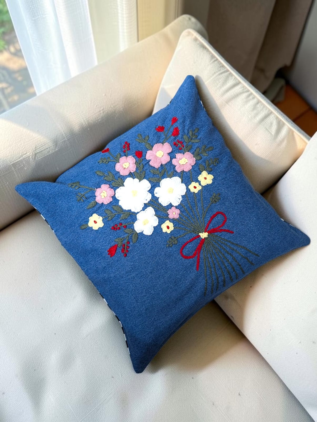 Hand-Stitched No Two Alike Jeans Cushion Cover_ CC-9