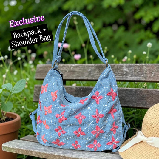 Hannah- Hand-stitch Casual Everyday Shoulder+Backpack Bag HR 01