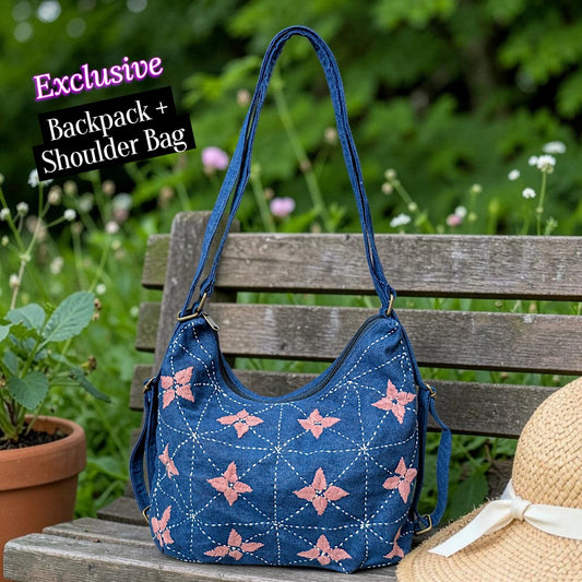 Hannah- Hand-stitch Casual Everyday Shoulder+Backpack Bag HR 02