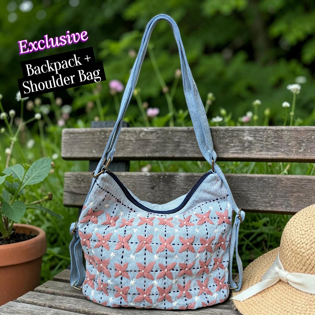 Hannah- Hand-stitch Casual Everyday Shoulder+Backpack Bag HR 07