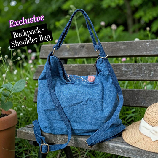 Hannah- Hand-stitch Casual Everyday Shoulder+Backpack Bag HR 09