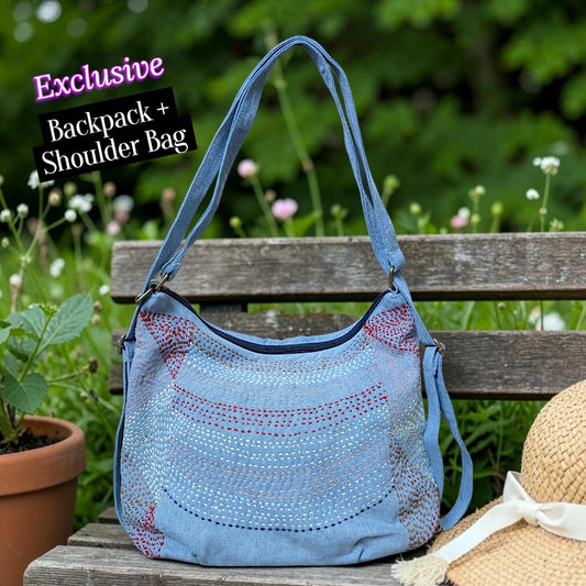 Hannah- Hand-stitch Casual Everyday Shoulder+Backpack Bag HR 12