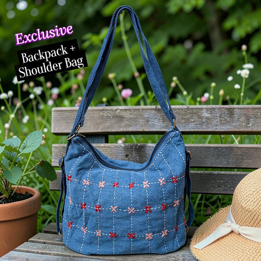 Hannah- Hand-stitch Casual Everyday Shoulder+Backpack Bag HR 13
