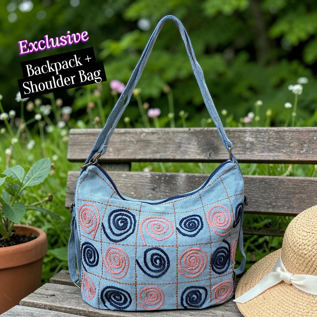 Hannah- Hand-stitch Casual Everyday Shoulder+Backpack Bag HR 14