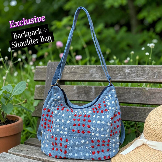 Hannah- Hand-stitch Casual Everyday Shoulder+Backpack Bag HR 16