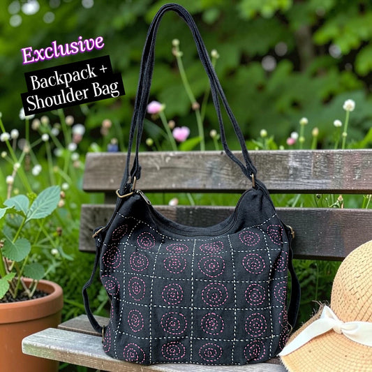 Hannah- Hand-stitch Casual Everyday Shoulder+Backpack Bag HR 19