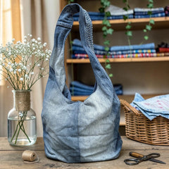 Embroidered Denim Boho Shoulder Bag