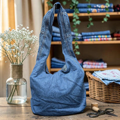 Embroidered Denim Boho Shoulder Bag