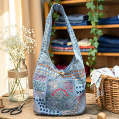 Embroidered Denim Boho Shoulder Bag