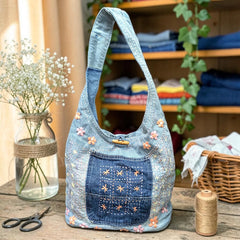 Embroidered Denim Boho Shoulder Bag