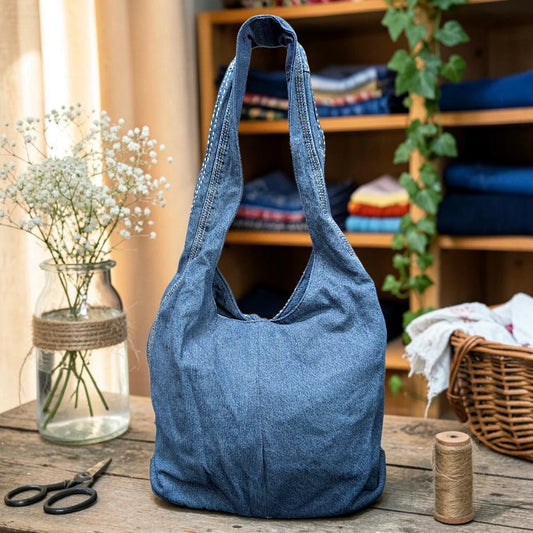 Embroidered Denim Boho Shoulder Bag
