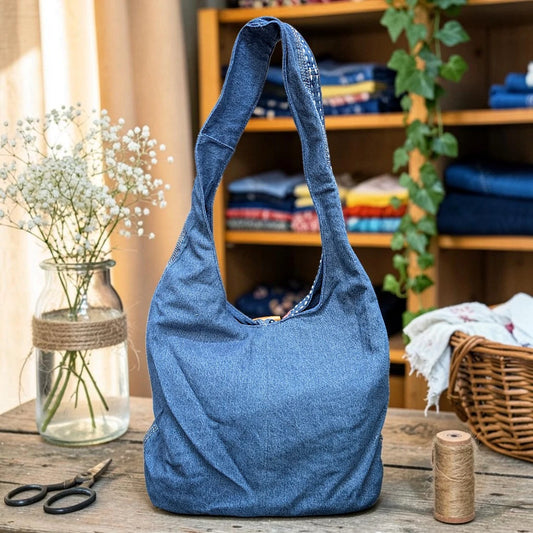 Embroidered Denim Boho Shoulder Bag