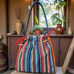 Mimi- Boho stripe Drawstring Zippered Tote