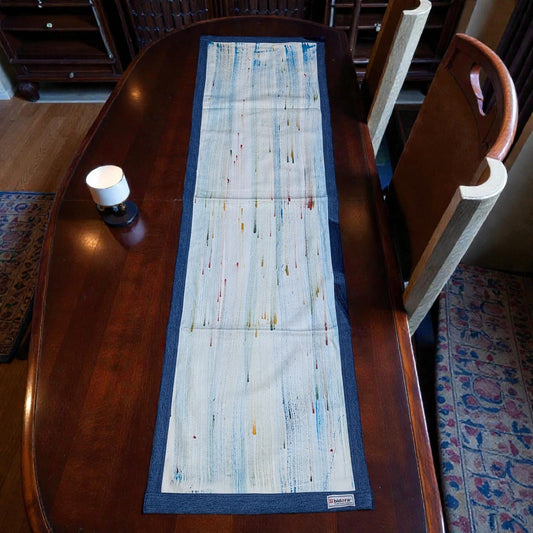 Handmade Batic Table Runner – Denim Backside & Borderline Finish