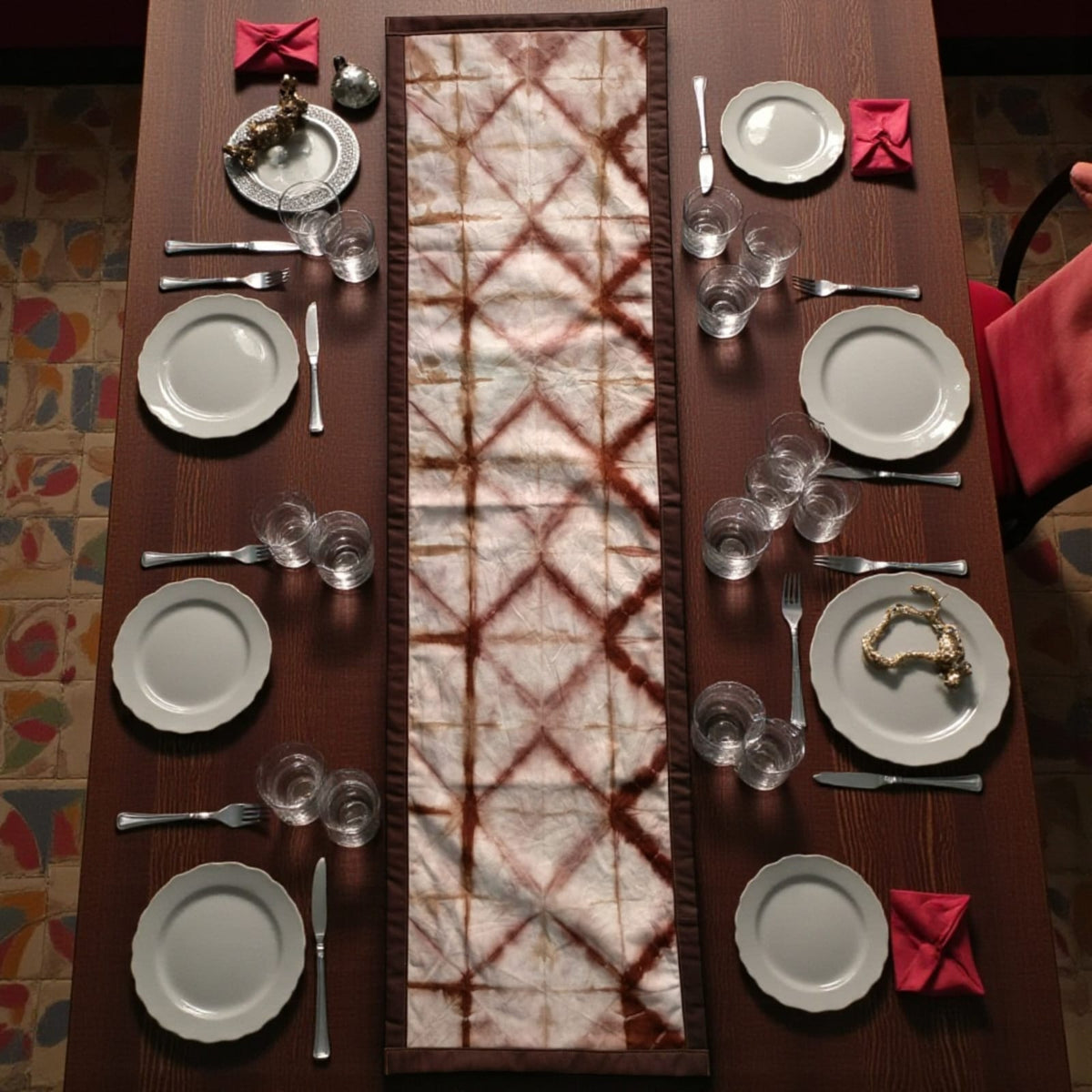 Handmade Batic Table Runner – Denim Backside & Borderline Finish