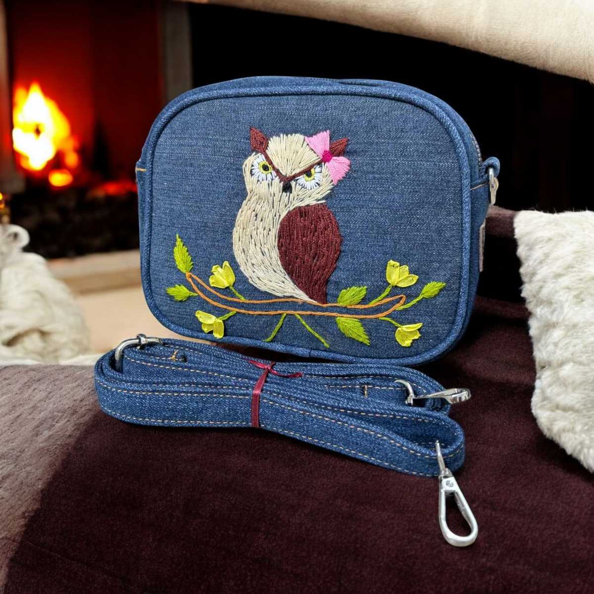 Eraboti - Cute Hand Embroidery Casual Denim Bag